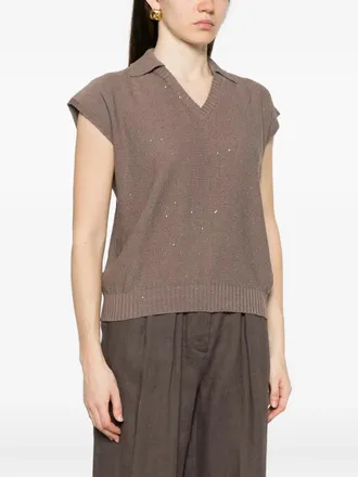 PANICALE Womens Sequin-Embellished V-Neck Top Ss26 W