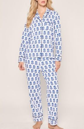 Petite Plume Print Pima Cotton Pajamas in Blue at Nordstrom, Size X-Large