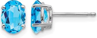 Diamond2Deal 14k White Gold 7x5mm Oval Blue Topaz Earrings