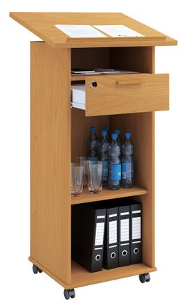 ebuy24 Consola De Altavoz M&oacute;vil Vcm Wood Dimensiones Aprox. Al. 108 A 120 Cm X An. 60 Cm X P. 50 Cm Escritorio De Pie Con Rodillos Rollable Con Caj&oacute;n Mesa De