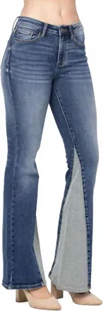 Judy Blue Mid Rise Inseam Panel Flare Jeans In Blue
