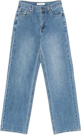 Self Portrait Rhinestone Denim Straight Leg Jeans