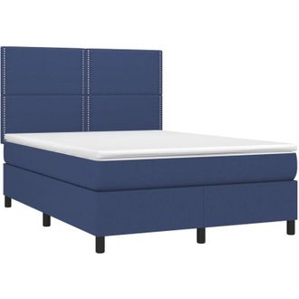 vidaXL Cama Box Spring Colch&oacute;n Y Luces Led Tela Azul 140x190 Cm Vidaxl