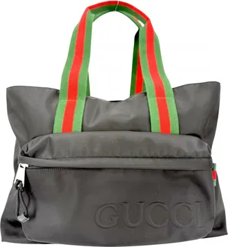 Gucci Black White Nylon Handbag Tote Bag (Pre-Owned)