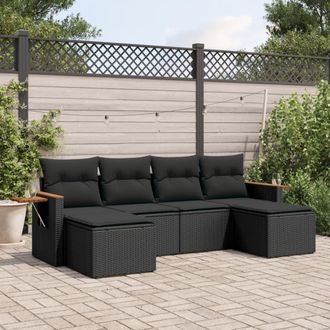 vidaXL Vidaxl - Set De Sof&aacute;s De Jard&iacute;n 6 Piezas Y Cojines Rat&aacute;n Sint&eacute;tico Negro