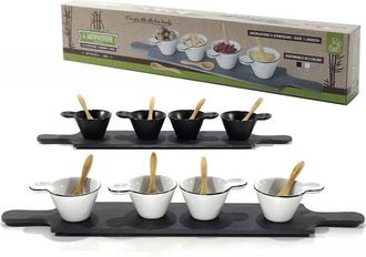 Trade Shop Trade Shop - Set Antipastiere Con 4 Piattini E Cucchiaini In Bamboo E 1 Vassoio In Ardesia