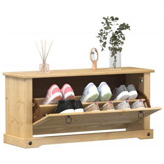 vidaXL Vidaxl - Mueble Zapatero Corona Madera Maciza De Pino 99x32x47 Cm