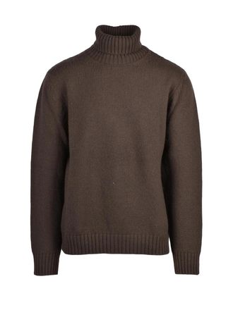 Eleventy High Neck Wool Sweater With Ribbed Detailing