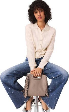 Maje Knit cardigan with removable collar in Ecru at Nordstrom, Size X-Small