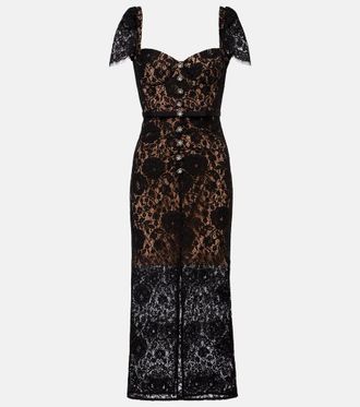 Self Portrait Embellished cotton-blend lace midi dress