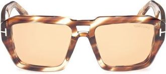 Tom Ford Icon 56mm Navigator Sunglasses in Striped Brown Yellow/Orange at Nordstrom