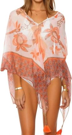 Pool to Party Crop Tassel Poncho Coverup In Peacock Garden Print