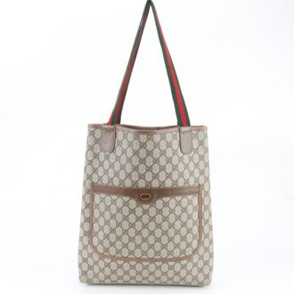 Gucci Brown Leather Coated Canvas Shoulder Bag Tote Bag (Pre-Owned)