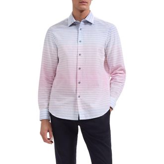 Bugatchi Julian Shaped Ombr&eacute; Cotton Seersucker Button-Up Shirt in Dusty Pink at Nordstrom, Size Xxx-Large