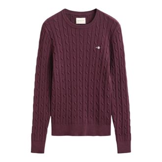 GANT Stretch Cotton Cable Knit Crew Neck Sweater - Dames - Ronde hals truien - Rood - S - Katoen - Truien & Vesten