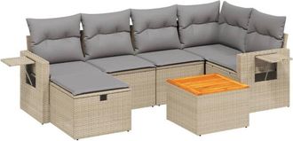vidaXL Juego De Sof&aacute;s Jard&iacute;n Con Cojines Beige Mezcla 7 Pzas Rat&aacute;n Pe Vidaxl