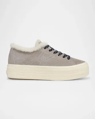 Veronica Beard Truett Shearling-Lined Suede Platform Sneakers