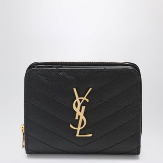 Saint Laurent Black Cassandre Quilted Compact Zip-Around Wallet