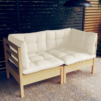 vidaXL Sof&aacute; De Jard&iacute;n De 2 Plazas Con Cojines Madera Maciza Pino Crema Vidaxl