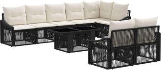 vidaXL Conjunto De Sof&aacute;s De Jard&iacute;n 9 Uds. Negro Y Blanco Crema Vidaxl