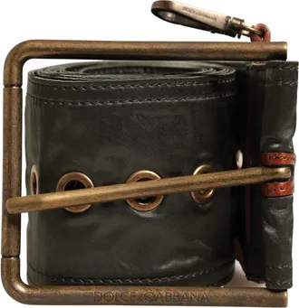 Dolce & Gabbana Men Black Wide Leather Dg Metal Buckle Belt Calf