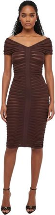 Elisabetta Franchi Brown Off Shoulder Midi Dress