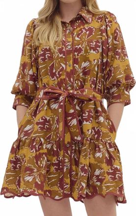 Entro Elizabeth Taylor Tie Waist Mini Dress In Dahlia Block Print
