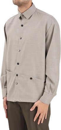 Yes London Beige Asymmetrical Snap Button Virgin Wool Shirt
