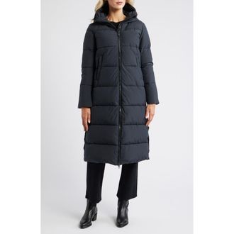 Save The Duck Miss Waterproof Quilted Longline Coat in Black at Nordstrom, Size 0