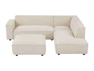 VENTE-UNIQUE.COM Sof&aacute; rinconera terciopelo 7 plazas beige 256x231cm