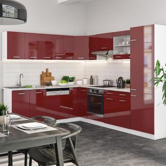 Vicco Cocina Esquinera R-line, Burdeos Brillo Intenso/blanco, 227 X 287 Cm Sin Encimera