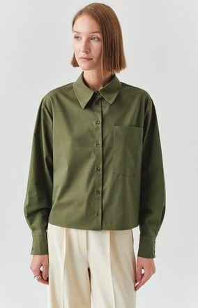 Exquise Theodora Long Sleeve Shirt in Khaki at Nordstrom, Size X-Small
