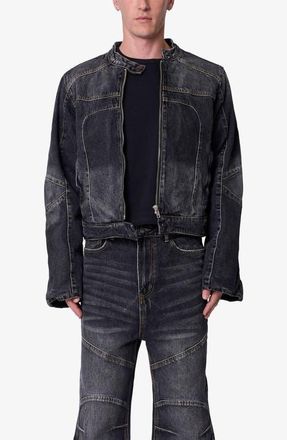 mnml Paneled Moto Denim Jacket in Washed Black at Nordstrom, Size Xx-Large