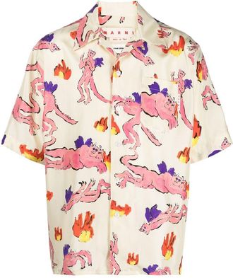 Marni graphic-print silk T-shirt - men - Silk - 54 - Yellow