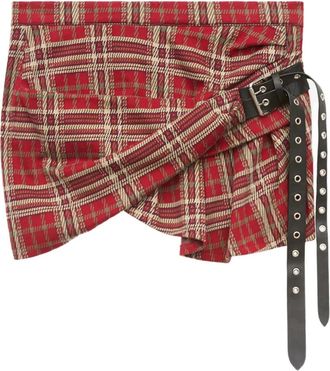Isabel Marant belted plaid skirt - Red