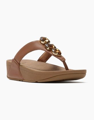 FitFlop Womens Fitflop Lulu Ultra-Jewel Toe-Post Polyurethane Womens Deep Tan Sandals - Brown - Size: 5