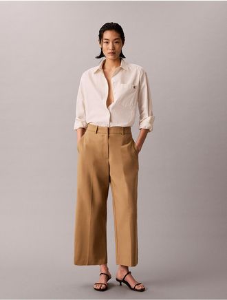 Calvin Klein Womens Wide Leg Cropped Chino Pant - Brown - 12