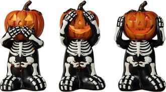 Glitzhome Set of 3 Halloween Resin Skeleton Pumpkin Table Decor in Black at Nordstrom, Size Medium
