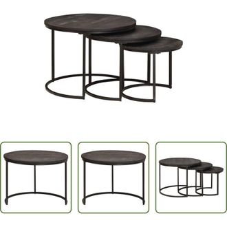 vidaXL Tavoli da soggiorno - Tavoli da Caff&egrave; Nido 3 pcs Legno massello di mango e acciaio