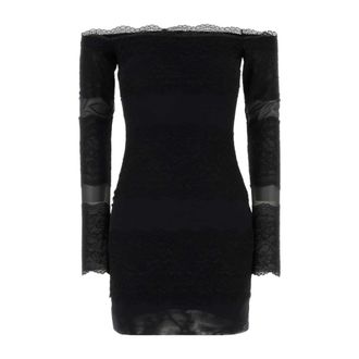 Blumarine Party Dresses, female, Black, Size: XS Net Dress W/Lace