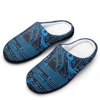 Generic Circuit Board Pattern Slippers Men Winter Warm Cotton Anti-Slip Indoor Slip-Ons House Shoes