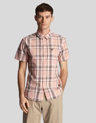 Lyle & Scott Lyle And Scott Mens Linen Check Short Sleeve Shirt - Pink - Size: 40/Regular