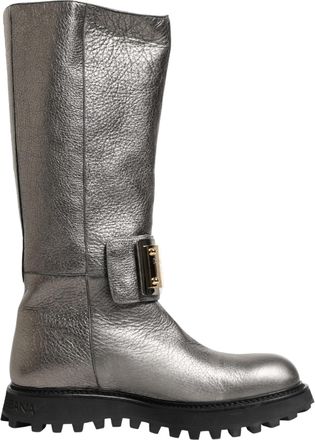 Dolce & Gabbana Metallic Silver Leather Mid Calf Boots Mens Shoes