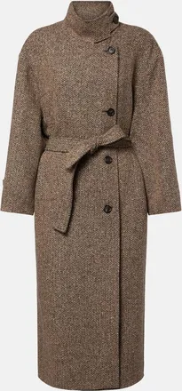 Brunello Cucinelli Belted herringbone wool-blend coat