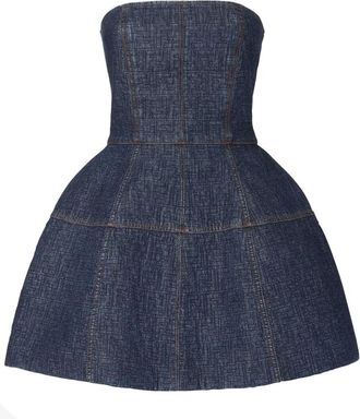 Fendi Short Dresses, female, Blue, Size: S FF Denim Bustier Dress