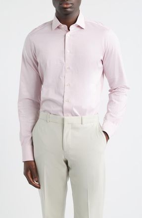 Emanuel Berg Modern Fit Jacquard Cotton Knit Dress Shirt in Light Pastel Pink at Nordstrom, Size 43