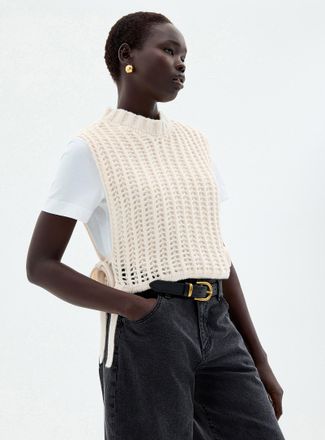 Cream Womens Side ties openwork Cardigan Sweater