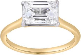 LuvMyJewelry Posy 2 Ct Emerald East West Lab Grown Diamond Ring in 14K Yellow Gold at Nordstrom, Size 7