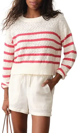 Marine Layer Seabreeze Striped Crewneck Sweater in White And Red Stripe at Nordstrom, Size X-Large