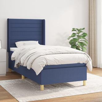 vidaXL Cama Box Spring Con Colch&oacute;n Tela Azul 100x200 Cm Vidaxl